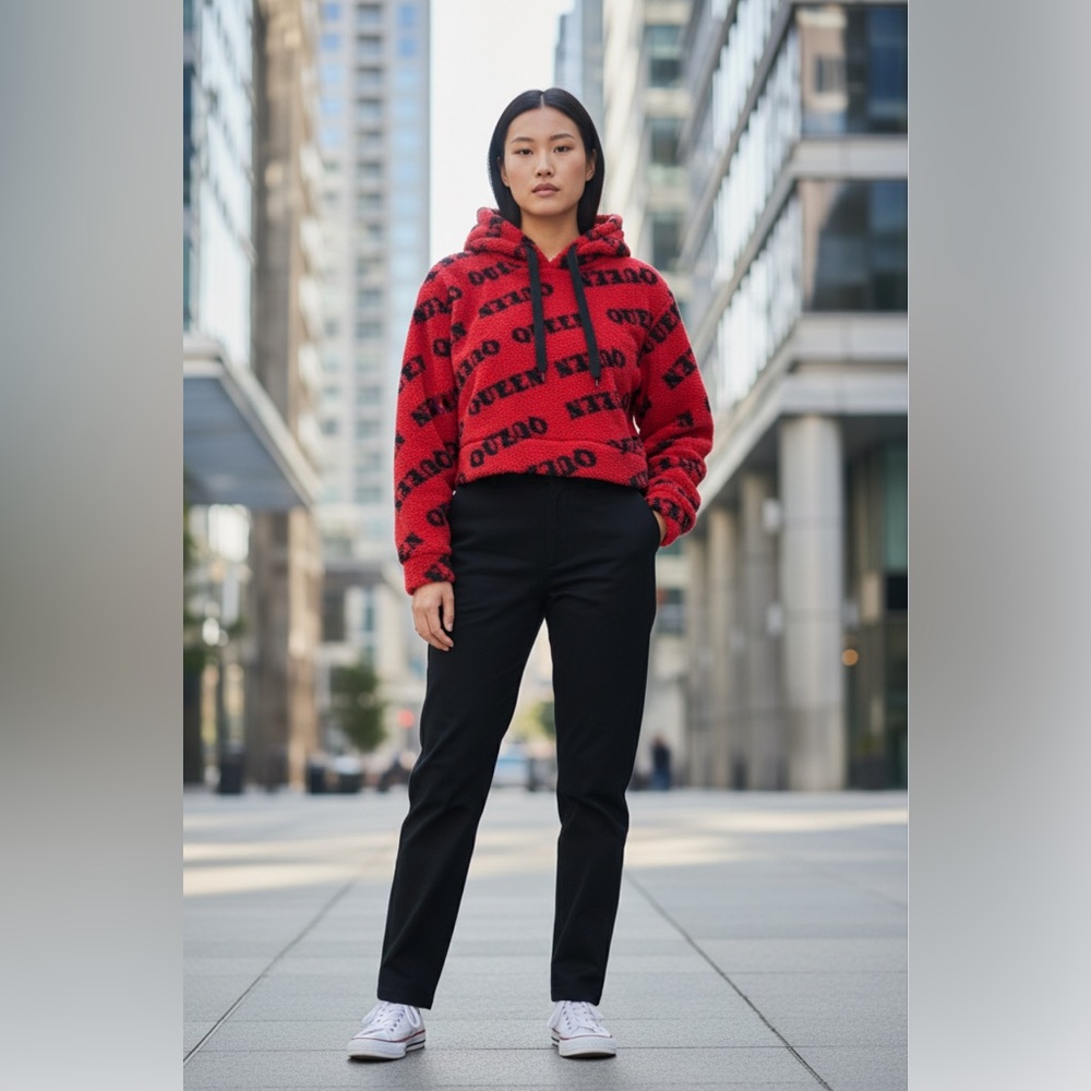 New Red with Black Graphic Print Hoodie